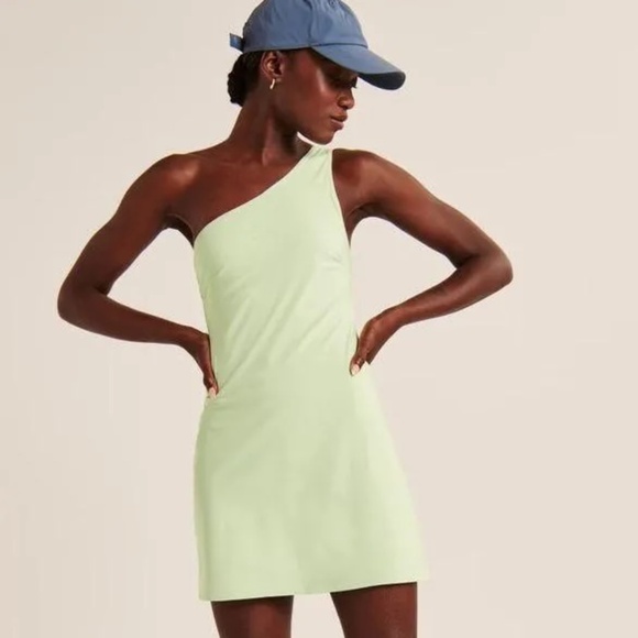 Green one shoulder A&F athletic dress with built in shorts. - Picture 1 of 6